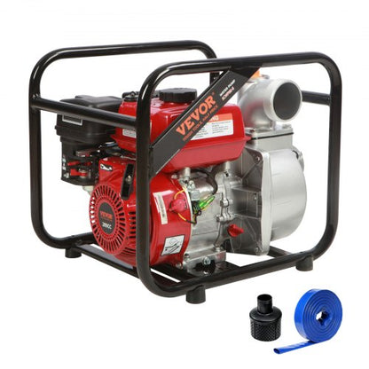Gasoline Engine Water Pump, 7.6 cm Inlet/Outlet, 5.2 kW (7 HP), 1003.5 L/min, 43.3 m Lift, 6.7 m Suction, 4-Stroke Gas Powered Trash Water Transfer Pump with 7.6 m Hose for Irrigation Pool, EPA Certified