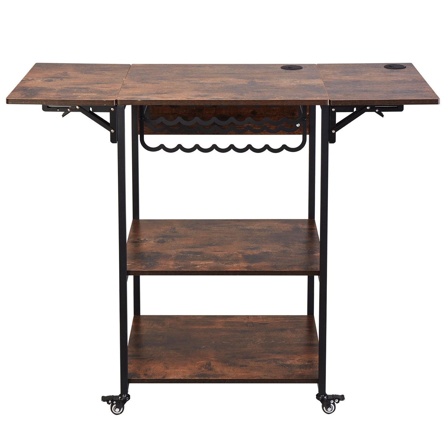 Heat Press Table, 3 Tier Movable Heat Press Stand, Foldable Heat Transfer Machine Stand with Wheels and Vinyl Roll Holder, Rolling Metal Workbench for Sublimation Transfer Machine, Brown