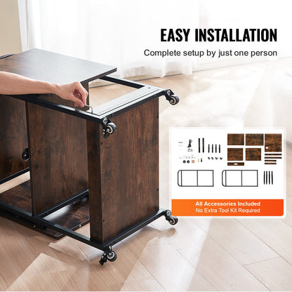 Värmepressbord med laddningsstation, flyttbart värmepressstativ i 3 nivåer, hopfällbart stativ för värmeöverföringsmaskin med hjul, rullande metallarbetsbänk för sublimeringsöverföringsmaskin, brun