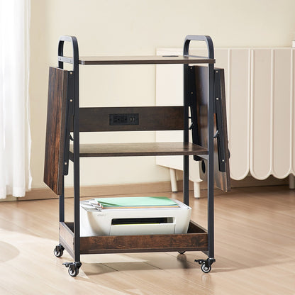 Värmepressbord med laddningsstation, flyttbart värmepressstativ i 3 nivåer, hopfällbart stativ för värmeöverföringsmaskin med hjul, rullande metallarbetsbänk för sublimeringsöverföringsmaskin, brun