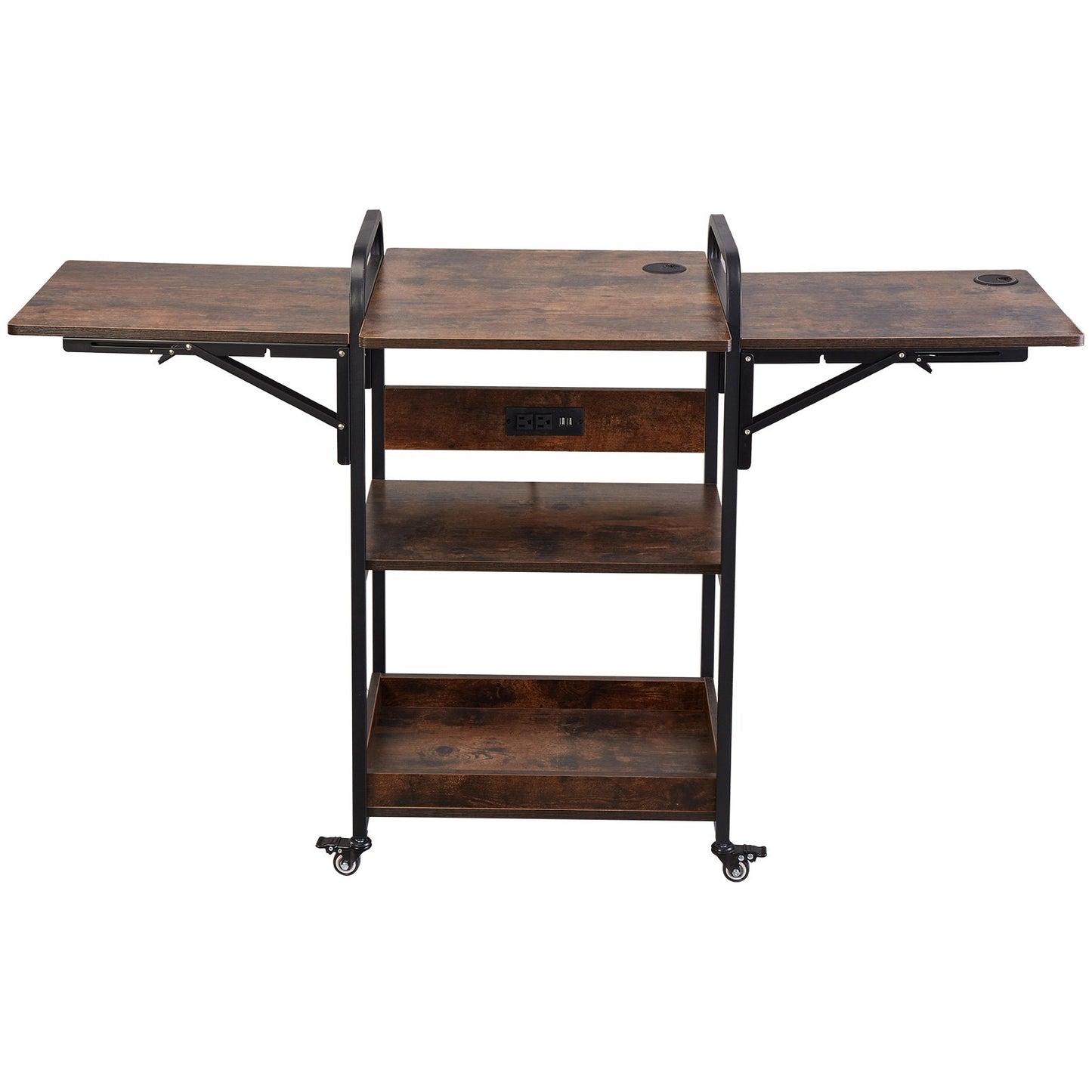 Värmepressbord med laddningsstation, flyttbart värmepressstativ i 3 nivåer, hopfällbart stativ för värmeöverföringsmaskin med hjul, rullande metallarbetsbänk för sublimeringsöverföringsmaskin, brun