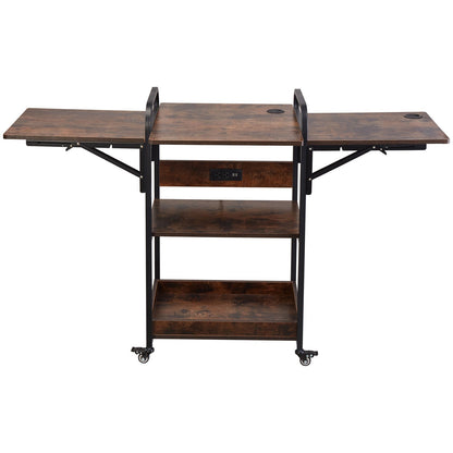 Värmepressbord med laddningsstation, flyttbart värmepressstativ i 3 nivåer, hopfällbart stativ för värmeöverföringsmaskin med hjul, rullande metallarbetsbänk för sublimeringsöverföringsmaskin, brun