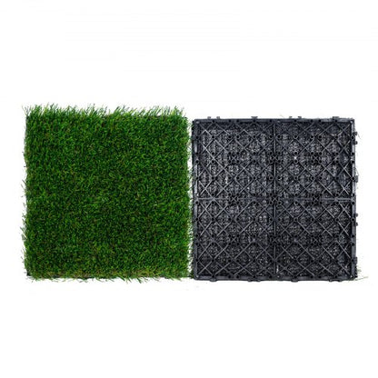 Artifical Grass Tiles Interlocking Turf Deck Set, 18 Pack 305x305mm, Synthetic Fake Grass Self-draining Mat Flooring Decor Pad, Perfect For Multi-Purpose Indoor Outdoor Entryway Scraper Dog Mats