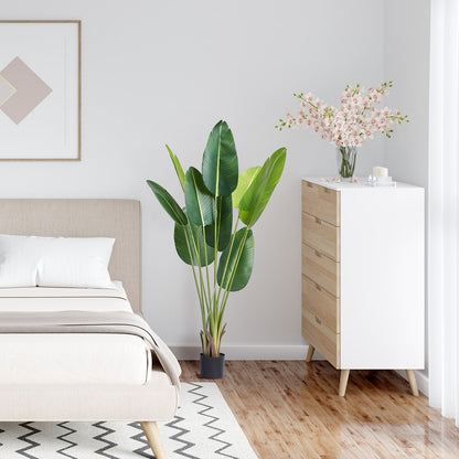 Konstgjorda paradisfågelträd, 1,5 m hög konstgjord växt, PE-material och tippskydd, lättskött växt, naturtroget grönt konstgjord träd för hemmakontor, lagerdekoration, inomhus- och utomhusbruk