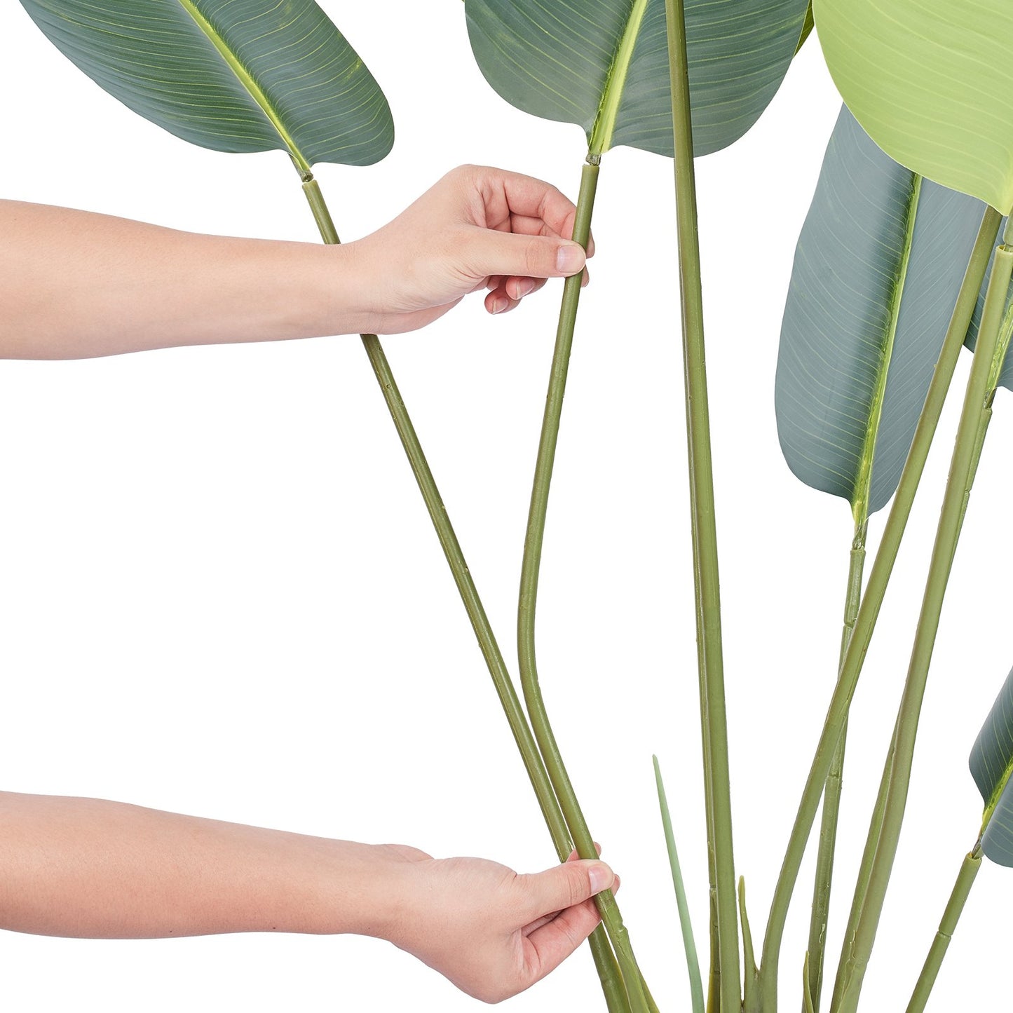 Konstgjorda paradisfågelträd, 1,5 m hög konstgjord växt, PE-material och tippskydd, lättskött växt, naturtroget grönt konstgjord träd för hemmakontor, lagerdekoration, inomhus- och utomhusbruk