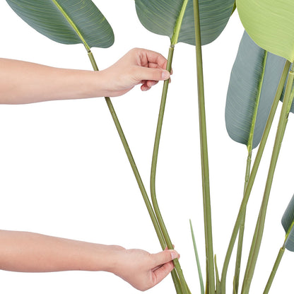 Konstgjorda paradisfågelträd, 1,5 m hög konstgjord växt, PE-material och tippskydd, lättskött växt, naturtroget grönt konstgjord träd för hemmakontor, lagerdekoration, inomhus- och utomhusbruk