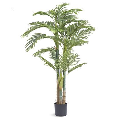 Artificial Gold Cane Palm Tree, 2m Tall Faux Plant, PE Material & Anti-Tip Tilt Protection Low-Maintenance Plant, Lifelike Green Fake Tree for Home Office Warehouse Decor Indoor Outdoor