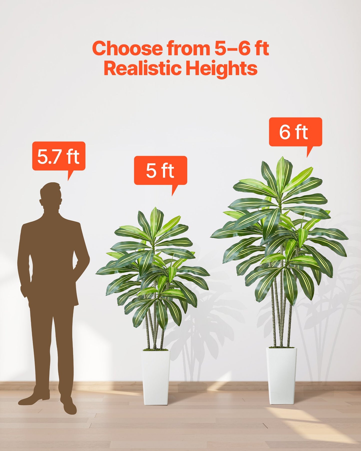 Artificial Dracaena Tree 1524 mm, Fake Palm Tropical Plants with White Tall Planter, Faux Floor Silk Plant in Pot, Large Trees for Home Office Living Room Decor House Warming, Indoor Outdoor