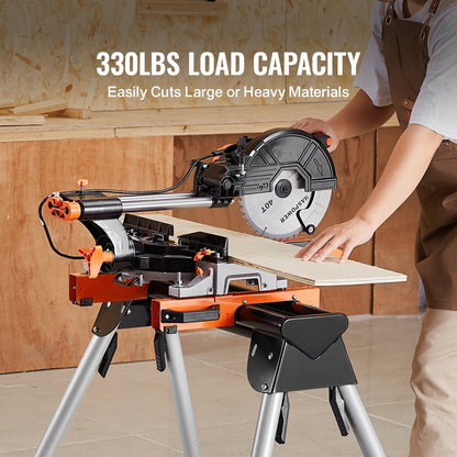 Miter Saw Stand, 330lbs Load Capacity Steel Collapsible Stand for Miter Saw with One-piece Mounting Brackets Clamps, 29.1"-32.9" Adjustable Height, Portable Compact and Folding Miter Saw Stand
