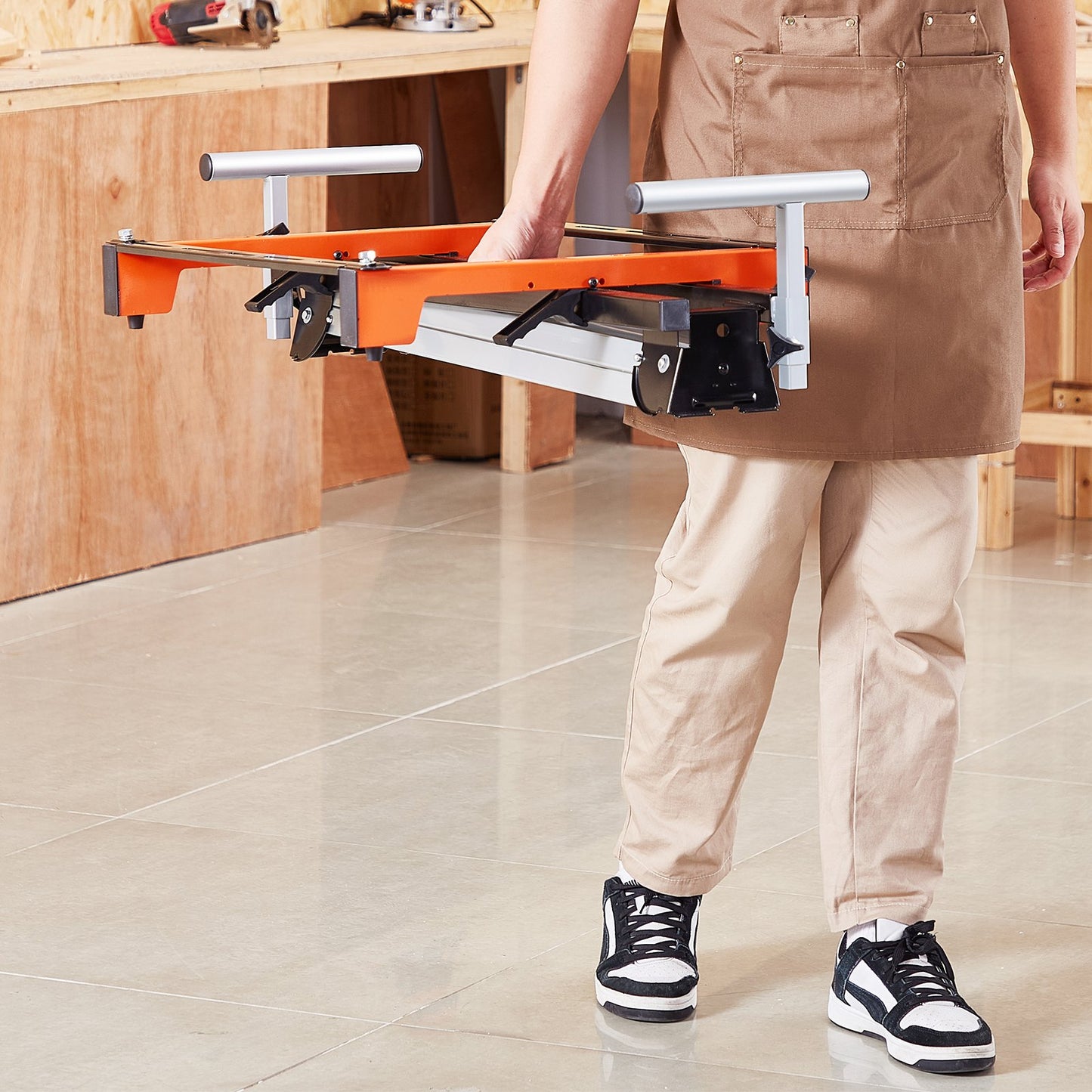 Miter Saw Stand, 300lbs Load Capacity Steel Collapsible Stand for Miter Saw with One-piece Mounting Brackets Clamps, Adjustable Height and Length, Portable Compact and Folding Miter Saw Stand