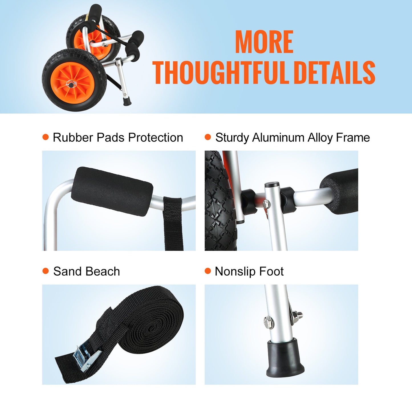 Kraftig kajakvagn, 113,4 kg lastkapacitet, hopfällbar kanotvagn med 25,4 cm solida däck, halkfri stödfot och surrband, för kajaker, kanoter, paddelbrädor, flytmattor, Jon Boats