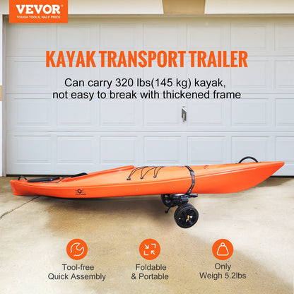 Heavy Duty Kayak Cart, 320lbs Load Capacity, Detachable Canoe Trolley Cart with 10'' Solid Tires, Adjustable Brackets & Nonslip Support Foot, for Kayaks Canoes Paddleboards Float Mats Jon Boats