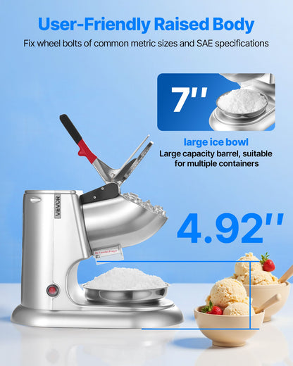 Ice Crusher Machine, 100kg Per Hour Electric 4 Blades Snow Cone Maker, Stainless Steel Shaved Ice Machine with Bowl and Cover, 300W 2000RPM Ice-Shaver for Home and Commercial Use, Silver