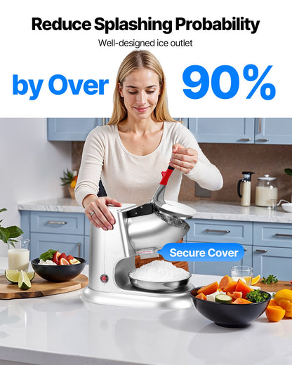 Ice Crusher Machine, 100kg Per Hour Electric 4 Blades Snow Cone Maker, Stainless Steel Shaved Ice Machine with Bowl and Cover, 300W 2000RPM Ice-Shaver for Home and Commercial Use, Silver