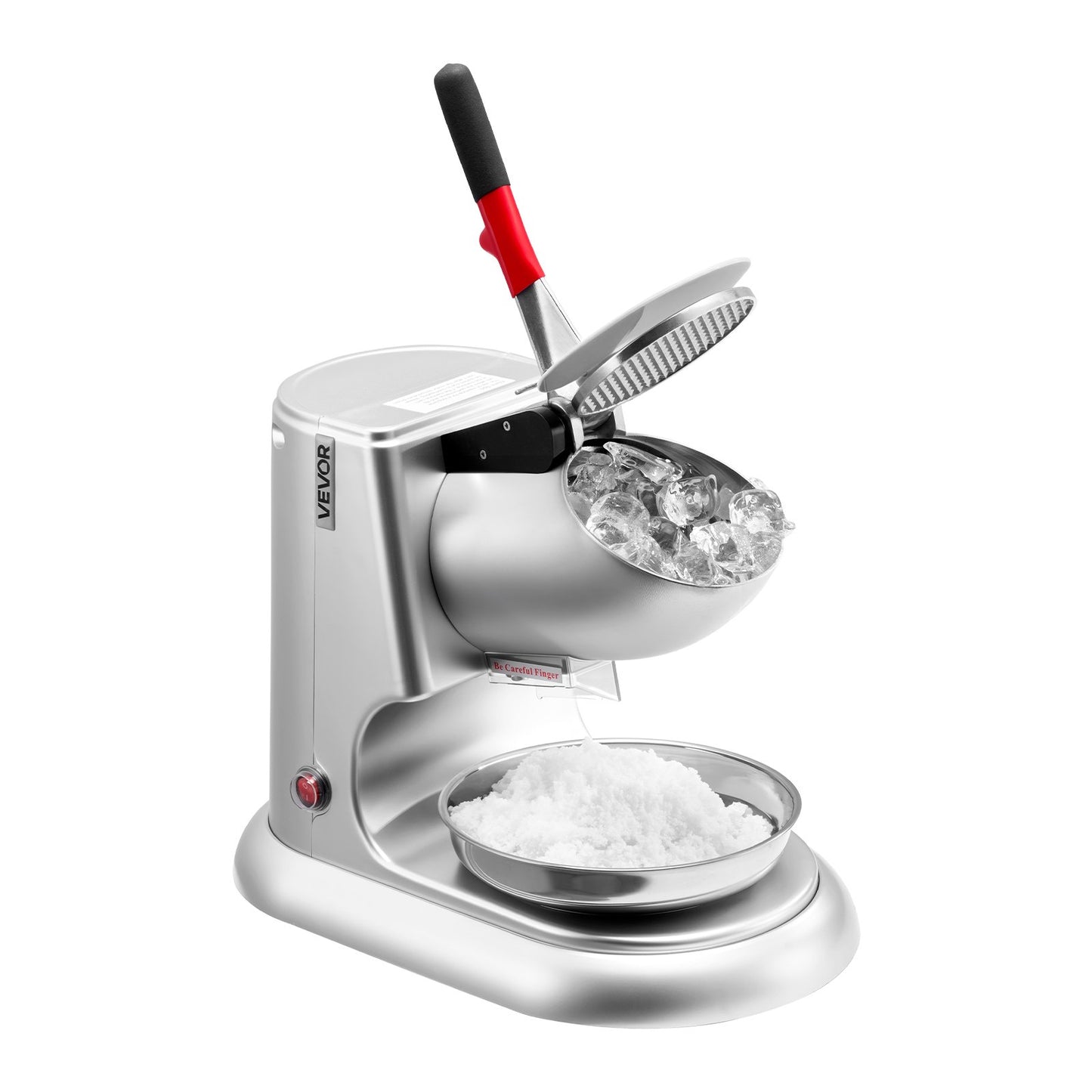 Ice Crusher Machine, 100kg Per Hour Electric 4 Blades Snow Cone Maker, Stainless Steel Shaved Ice Machine with Bowl and Cover, 300W 2000RPM Ice-Shaver for Home and Commercial Use, Silver