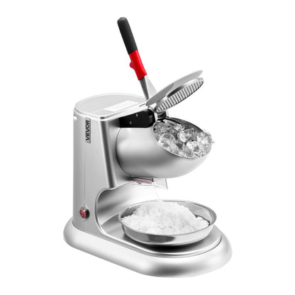 Ice Crusher Machine, 100kg Per Hour Electric 4 Blades Snow Cone Maker, Stainless Steel Shaved Ice Machine with Bowl and Cover, 300W 2000RPM Ice-Shaver for Home and Commercial Use, Silver