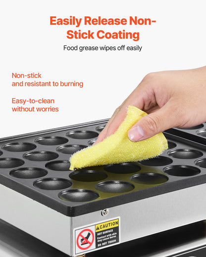 50PCS Mini Dutch Pancake Maker, Non-stick Stainless Steel Dorayaki Baker, 1800W Commercial Electric Poffertjes Grill Pan, Dual Temp & Time Control, for Kitchen Restaurant Breakfast Dessert