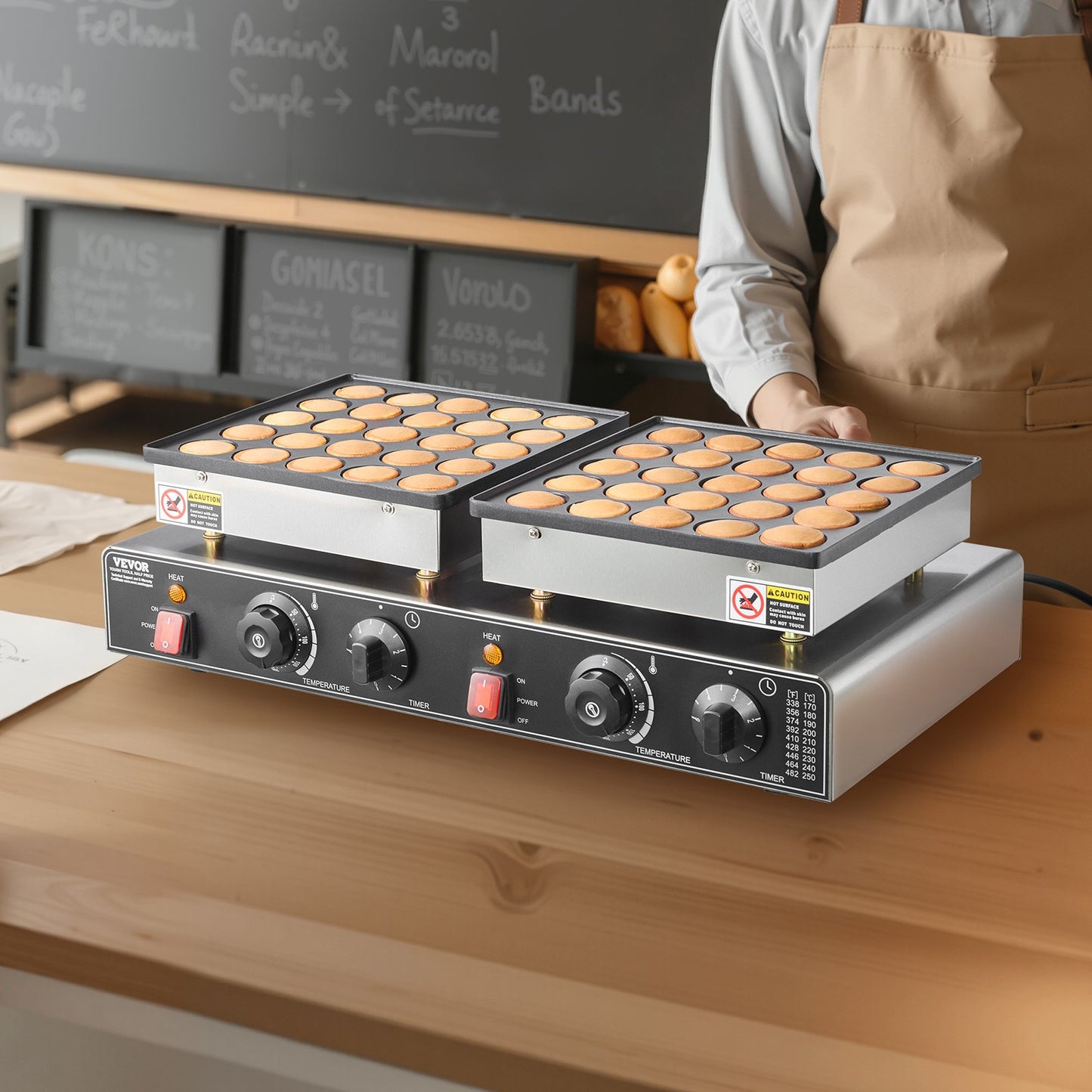 50PCS Mini Dutch Pancake Maker, Non-stick Stainless Steel Dorayaki Baker, 1800W Commercial Electric Poffertjes Grill Pan, Dual Temp & Time Control, for Kitchen Restaurant Breakfast Dessert