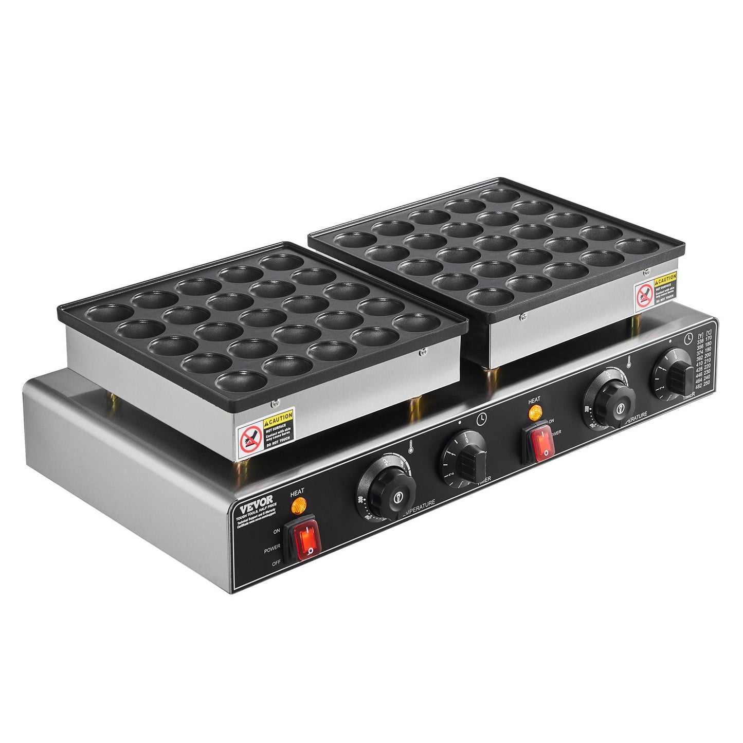 50PCS Mini Dutch Pancake Maker, Non-stick Stainless Steel Dorayaki Baker, 1800W Commercial Electric Poffertjes Grill Pan, Dual Temp & Time Control, for Kitchen Restaurant Breakfast Dessert