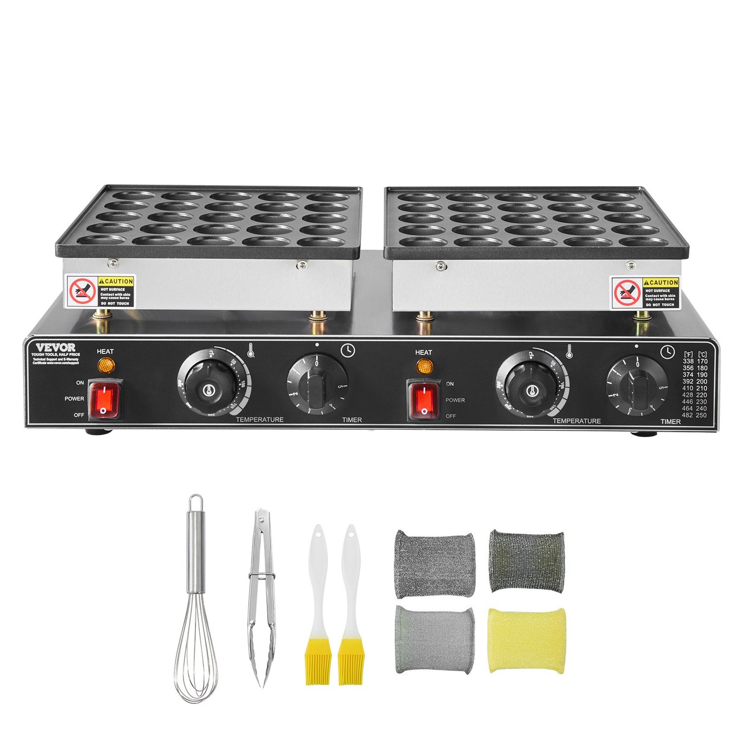 50PCS Mini Dutch Pancake Maker, Non-stick Stainless Steel Dorayaki Baker, 1800W Commercial Electric Poffertjes Grill Pan, Dual Temp & Time Control, for Kitchen Restaurant Breakfast Dessert