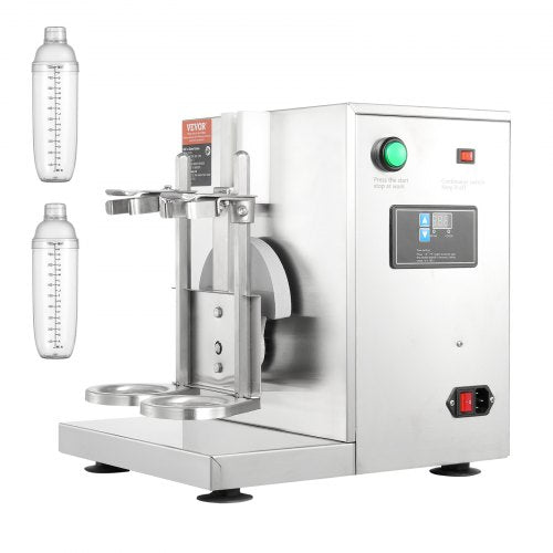 Milkshakemaskin, 120W kommersiell mjölkte-shaker, milkshake-mixer med dubbla huvuden, justerbar milkshake-mixer med 0-180s, med 1 l PC-kopp, för mjölkte-butik