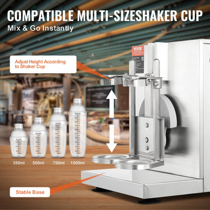 Milkshakemaskin, 120W kommersiell mjölkte-shaker, milkshake-mixer med dubbla huvuden, justerbar milkshake-mixer med 0-180s, med 1 l PC-kopp, för mjölkte-butik