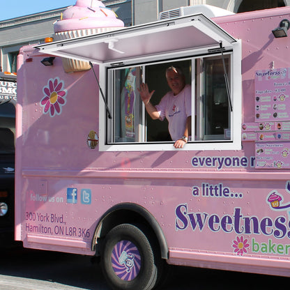 Concession Window for Food Truck, 36"x24" Aluminum Alloy Service Window, Up to 85 Degrees Serving Window with 2 Sliding Windows & Awning Door & Drag Hook, for Food Truck Concession Trailer