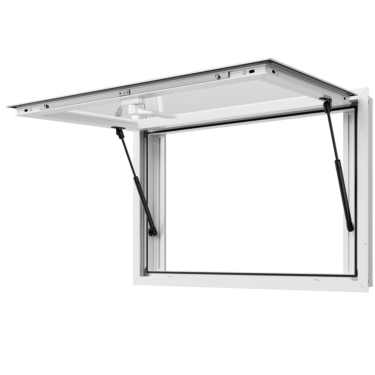 Concession Window 92x61 cm, Aluminum Alloy Service Window for Food Truck, Up to 85 Degrees Stand Serving Window with 2 Sliding Windows, Awning Door, and Drag Hook, for Concession Trailers