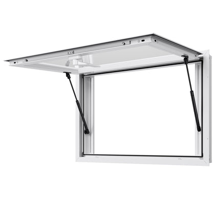 Concession Window 92x61 cm, Aluminum Alloy Service Window for Food Truck, Up to 85 Degrees Stand Serving Window with 2 Sliding Windows, Awning Door, and Drag Hook, for Concession Trailers