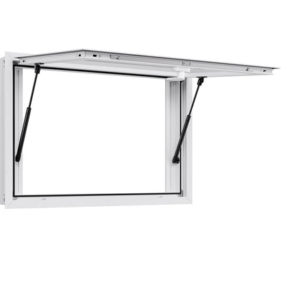 Concession Window 92x61 cm, Aluminum Alloy Service Window for Food Truck, Up to 85 Degrees Stand Serving Window with 2 Sliding Windows, Awning Door, and Drag Hook, for Concession Trailers