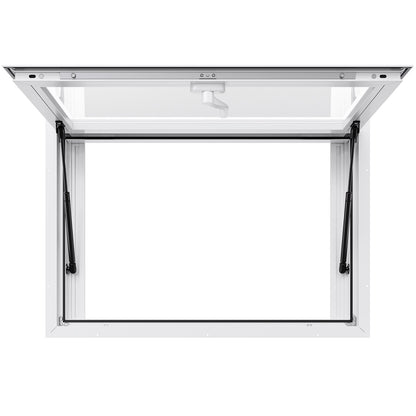 Concession Window 92x61 cm, Aluminum Alloy Service Window for Food Truck, Up to 85 Degrees Stand Serving Window with 2 Sliding Windows, Awning Door, and Drag Hook, for Concession Trailers
