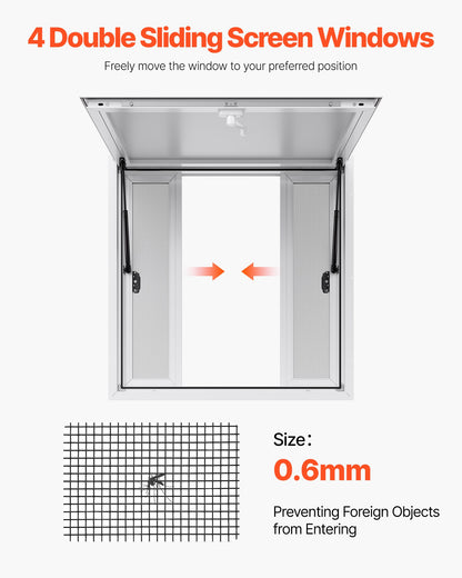 Concession Window 92x92 cm, Aluminum Alloy Service Window for Food Truck, Up to 85 Degrees Stand Serving Window with 4 Sliding Windows, Awning Door, and Drag Hook, for Concession Trailers