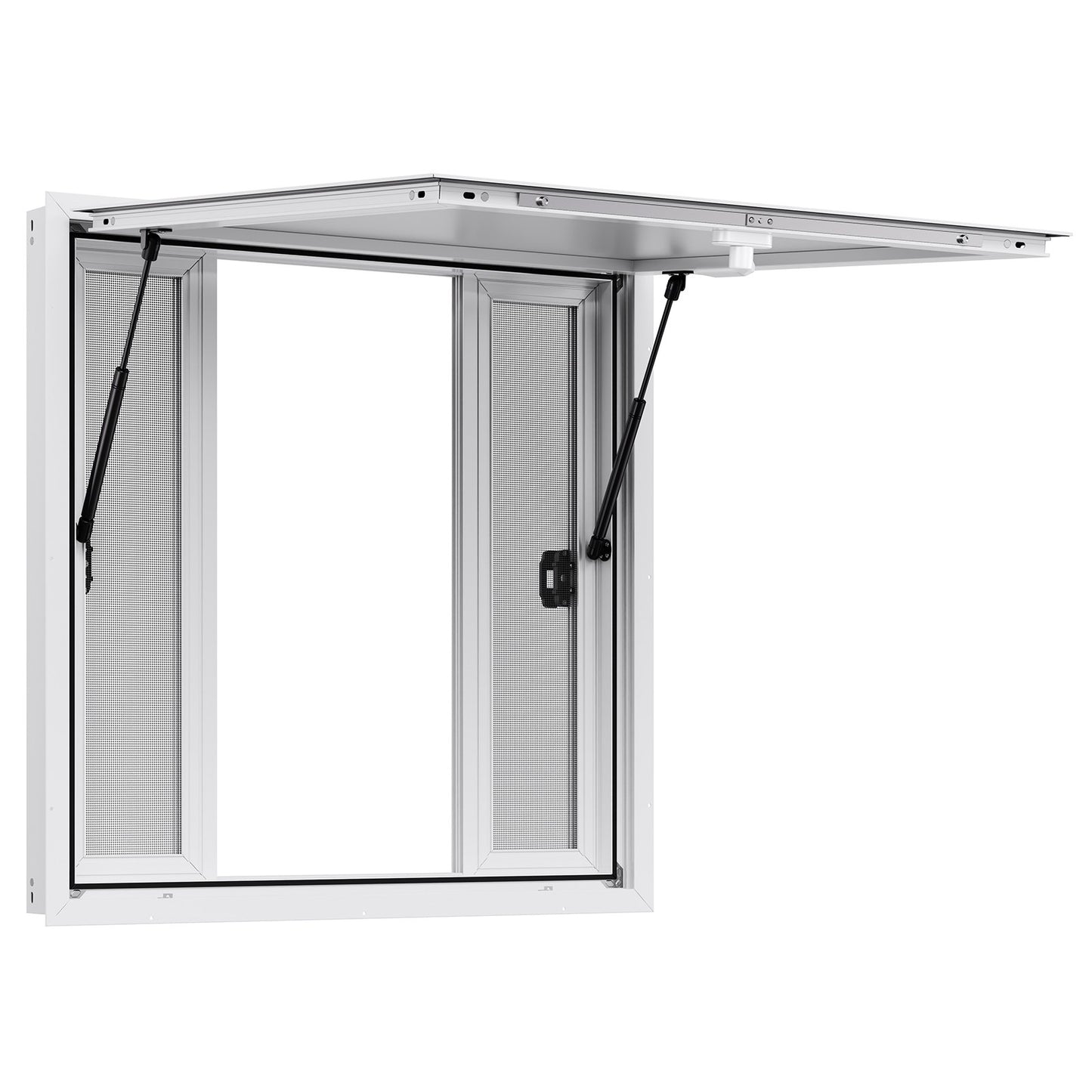 Concession Window 92x92 cm, Aluminum Alloy Service Window for Food Truck, Up to 85 Degrees Stand Serving Window with 4 Sliding Windows, Awning Door, and Drag Hook, for Concession Trailers