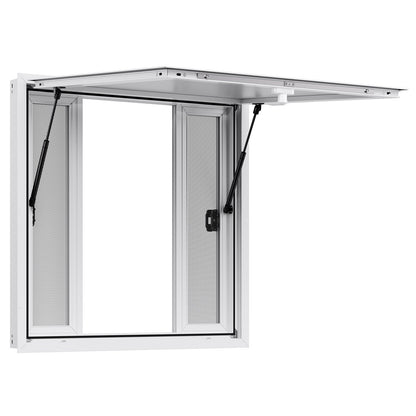 Concession Window 92x92 cm, Aluminum Alloy Service Window for Food Truck, Up to 85 Degrees Stand Serving Window with 4 Sliding Windows, Awning Door, and Drag Hook, for Concession Trailers