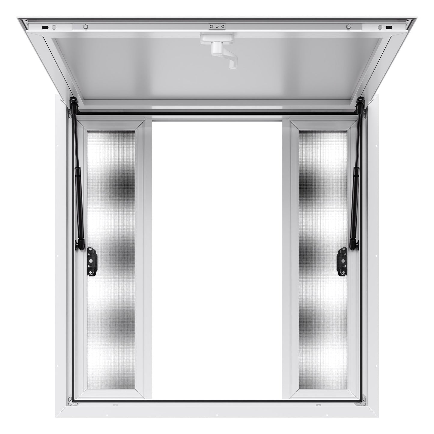 Concession Window 92x92 cm, Aluminum Alloy Service Window for Food Truck, Up to 85 Degrees Stand Serving Window with 4 Sliding Windows, Awning Door, and Drag Hook, for Concession Trailers
