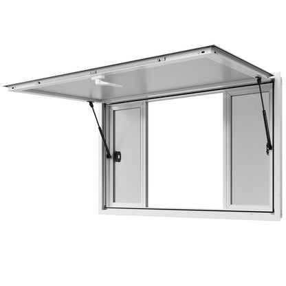 Concession Window 135x84 cm, Aluminum Alloy Service Window for Food Truck, Up to 85 Degrees Stand Serving Window with 4 Sliding Windows, Awning Door, and Drag Hook, for Concession Trailers