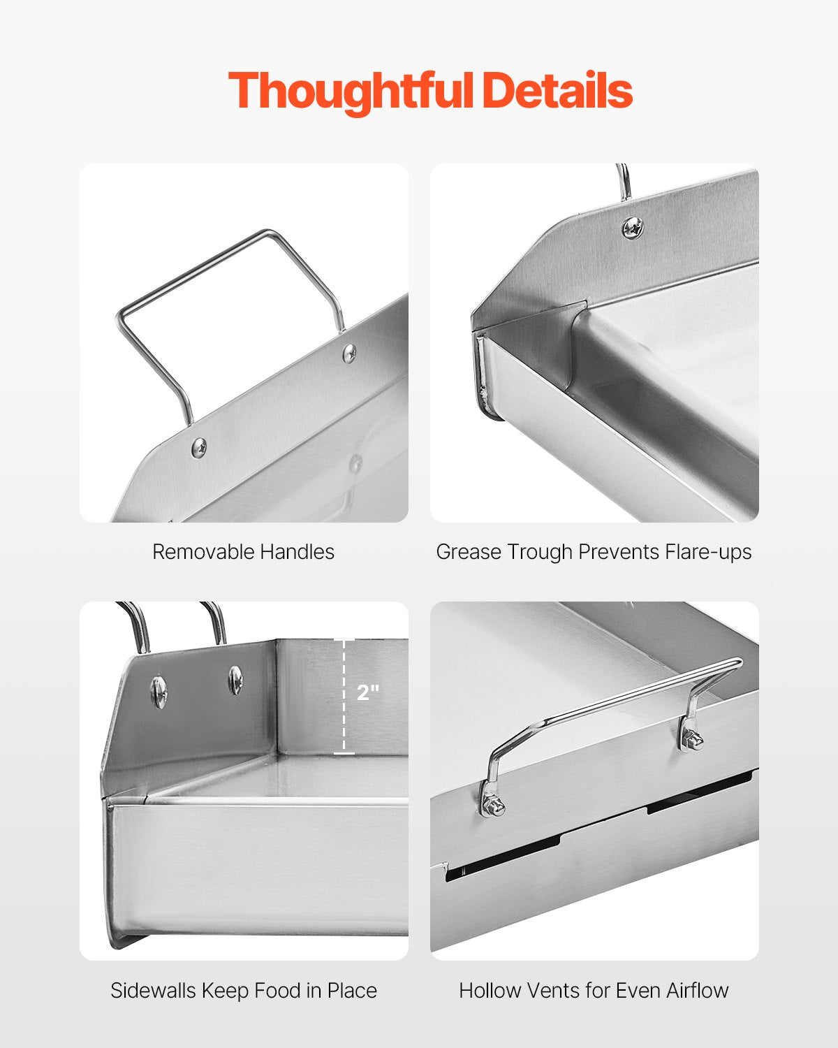 Stainless Steel Griddle, 17x13 inch Universal Flat Top Rectangular Plate, Gas Grill Griddle for BBQ Grill, Teppanyaki, Portable Family Cookware with Handle, for Camping Tailgating Party