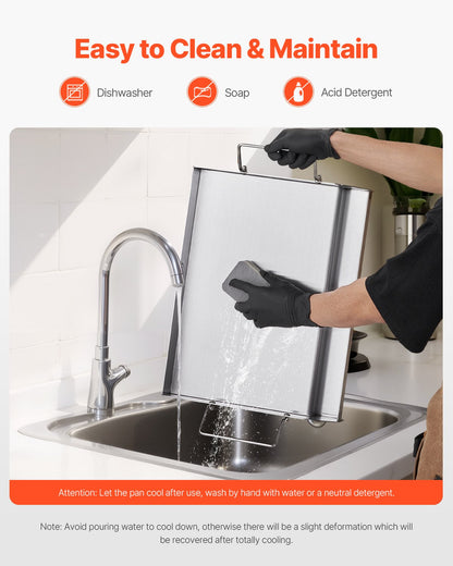 Stainless Steel Griddle, 17x13 inch Universal Flat Top Rectangular Plate, Gas Grill Griddle for BBQ Grill, Teppanyaki, Portable Family Cookware with Handle, for Camping Tailgating Party