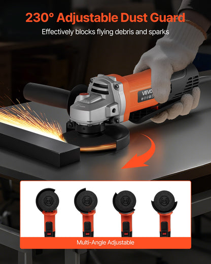 Vinkelslip, 114,3 mm elektrisk slipmaskin, 4,5 ampere 12000 varv/min höghastighets sladdanslutna vinkelslipmaskiner med justerbart dammskydd för metallslipning, skärning, rostborttagning (skiva ingår ej)