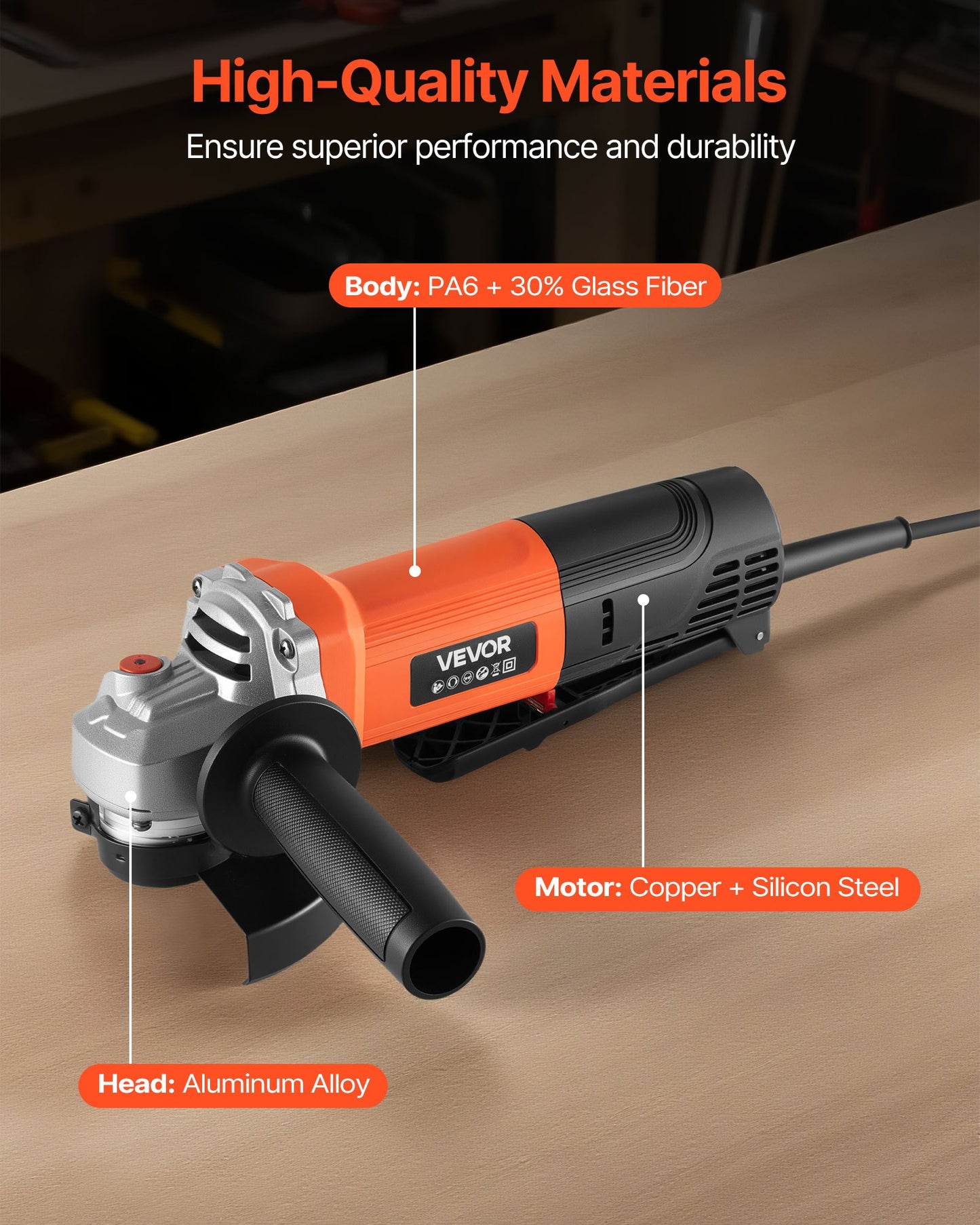 Vinkelslip, 114,3 mm elektrisk slipmaskin, 4,5 ampere 12000 varv/min höghastighets sladdanslutna vinkelslipmaskiner med justerbart dammskydd för metallslipning, skärning, rostborttagning (skiva ingår ej)