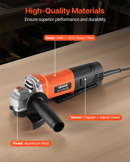 Vinkelslip, 114,3 mm elektrisk slipmaskin, 4,5 ampere 12000 varv/min höghastighets sladdanslutna vinkelslipmaskiner med justerbart dammskydd för metallslipning, skärning, rostborttagning (skiva ingår ej)