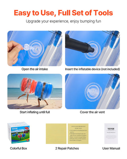 Inflatable Bumper Balls 2-Pack, 4FT/1.2M Body Sumo Ball, Durable Thick PVC Human Hamster Bubble Knocker for Outdoor Sports Team Gaming Play, Bopper Toy for Garden Yard Park, Red & Blue