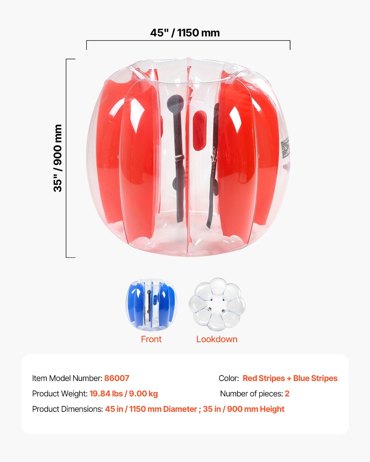 Inflatable Bumper Balls 2-Pack, 4FT/1.2M Body Sumo Ball, Durable Thick PVC Human Hamster Bubble Knocker for Outdoor Sports Team Gaming Play, Bopper Toy for Garden Yard Park, Red & Blue