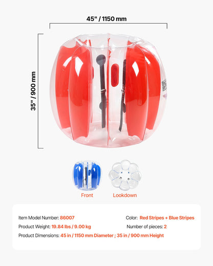 Inflatable Bumper Balls 2-Pack, 4FT/1.2M Body Sumo Ball, Durable Thick PVC Human Hamster Bubble Knocker for Outdoor Sports Team Gaming Play, Bopper Toy for Garden Yard Park, Red & Blue