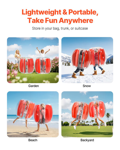 Uppblåsbara Bumper Balls 2-pack, 3FT/0.9M Body Sumo Zorb-boll, hållbar tjock PVC-mänsklig hamster-bubbelknäckare för utomhussporter, Bopper-leksak för lekplats, röda ränder