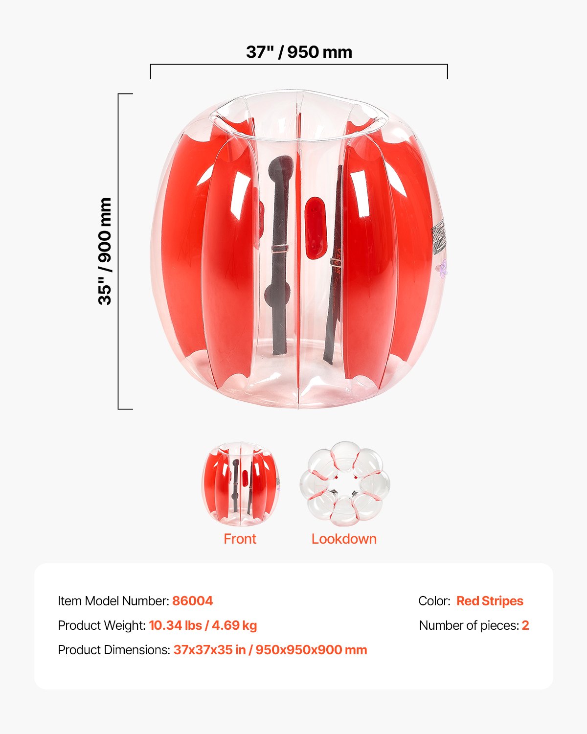 Uppblåsbara Bumper Balls 2-pack, 3FT/0.9M Body Sumo Zorb-boll, hållbar tjock PVC-mänsklig hamster-bubbelknäckare för utomhussporter, Bopper-leksak för lekplats, röda ränder