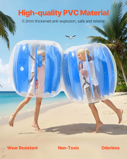 Uppblåsbara bumperbollar 2-pack, 3FT/0.9M Body Sumo-boll, hållbar tjock PVC-mänsklig hamster-bubbelknackare för utomhusspel, Bopper-leksak för lekplats, blå ränder