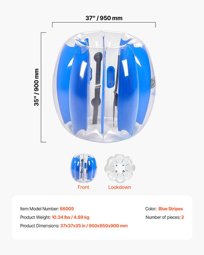 Uppblåsbara bumperbollar 2-pack, 3FT/0.9M Body Sumo-boll, hållbar tjock PVC-mänsklig hamster-bubbelknackare för utomhusspel, Bopper-leksak för lekplats, blå ränder