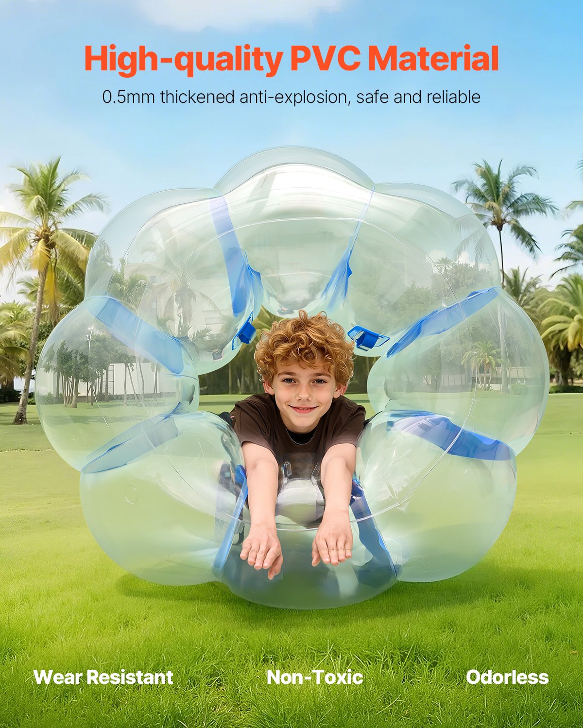 Uppblåsbara Bumper Balls 1-pack, 4FT/1.2M Body Sumo Zorb-boll, hållbar tjock PVC-mänsklig hamster-bubbelknäckare för utomhussporter, Bopper-leksak för trädgård, blå ränder