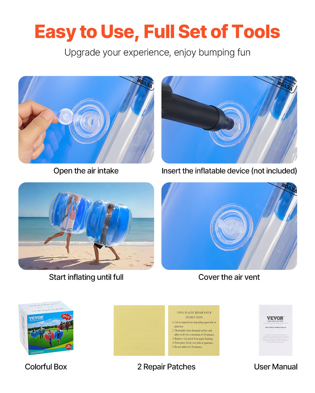 Uppblåsbara Bumper Balls 1-pack, 4FT/1.2M Body Sumo Zorb-boll, hållbar tjock PVC-mänsklig hamster-bubbelknäckare för utomhussporter, Bopper-leksak för trädgård, blå ränder